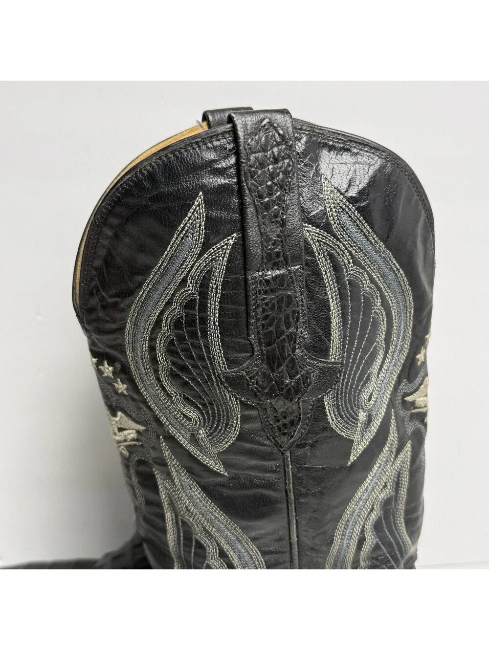 El General Mens 8.5 Black Leather Alligator Rodeo Exotic Western Cowboy Boot Vtg